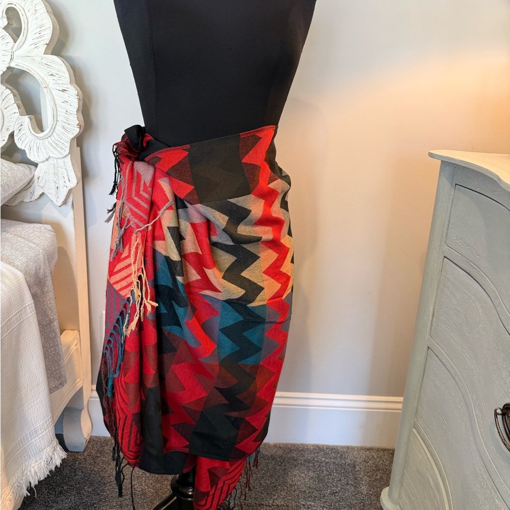 Geometric Patterned Silk and Pashmina Sarong/stole